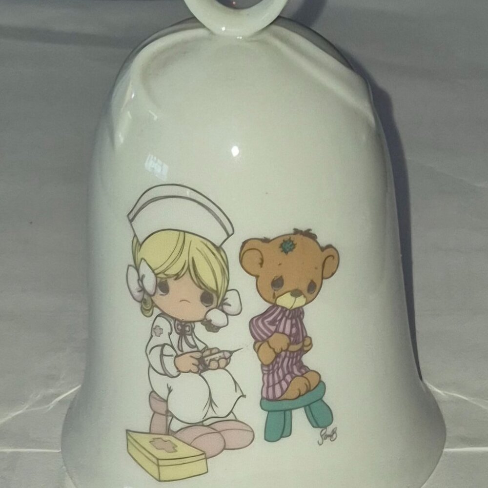 Enesco Precious Moments Love Beareth All Things Nurse and Patient Bell Ceramic